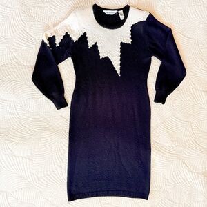 VTG 80s Angora Blend Black & White Pearl Embellished Sweater Dress Size L